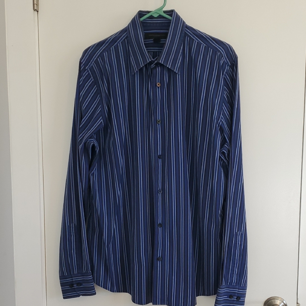 Express Blue and White Striped Casual Shirt